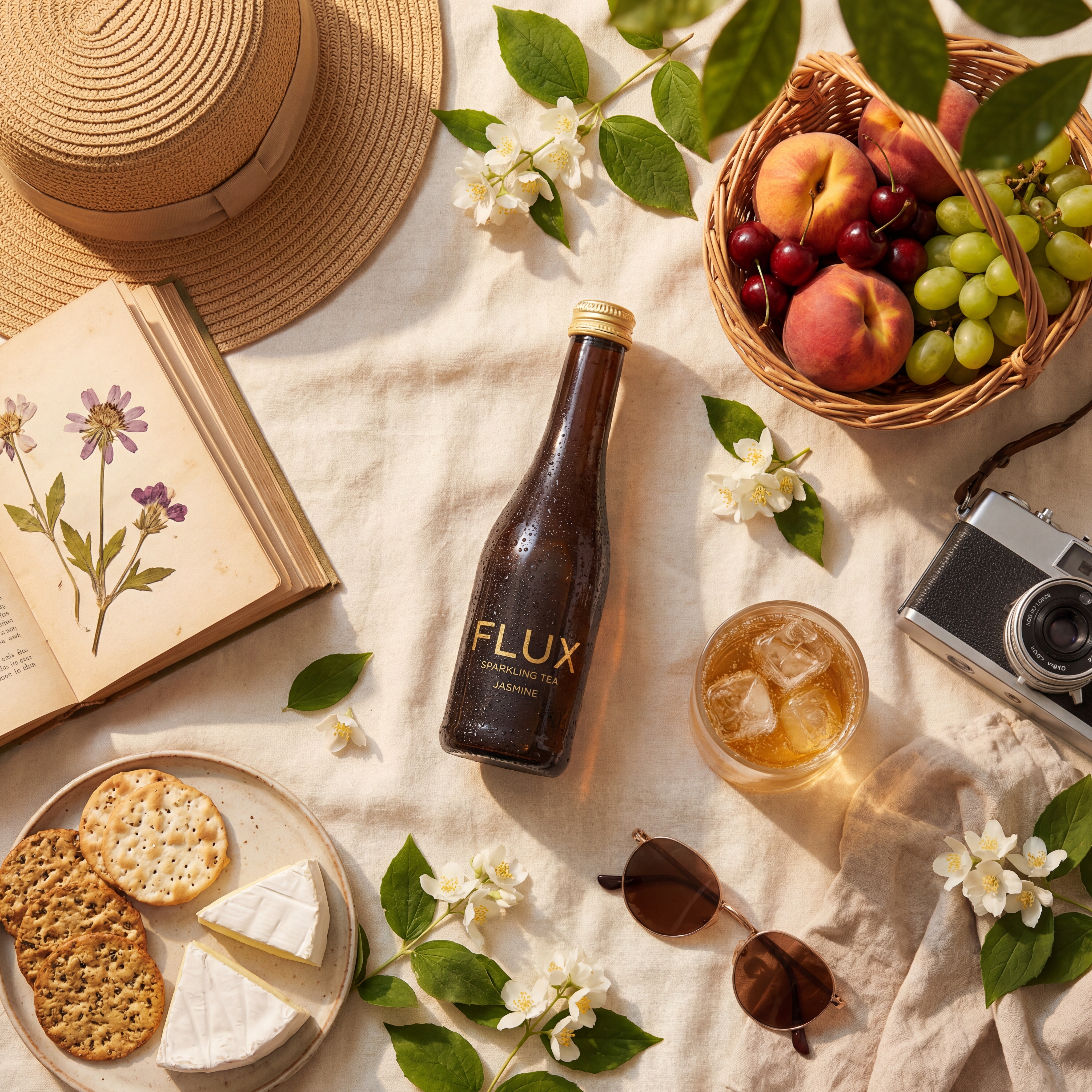 FLUX non-alcoholic sparkling tea served at an evening celebration